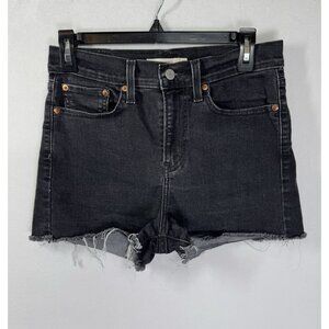 Levis High Rise Jean Shorts Womens 29 (29x2) Black Raw Hem Cut Off Denim Stretch